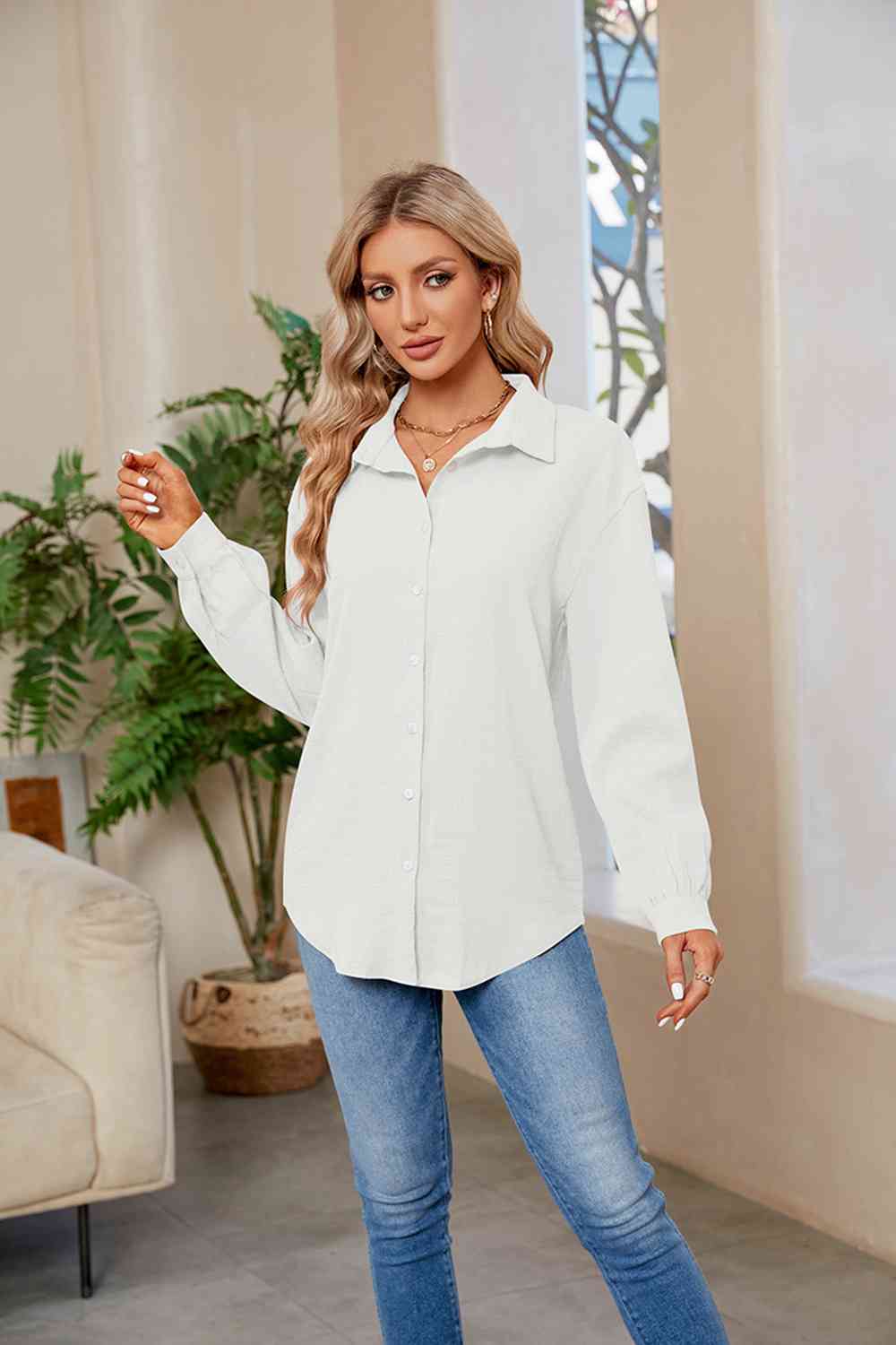 swvws Collared Neck Buttoned Long Sleeve Shirt