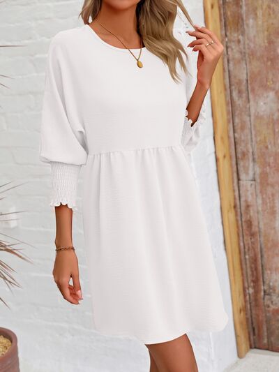 swvws Round Neck Lantern Sleeve Mini Dress