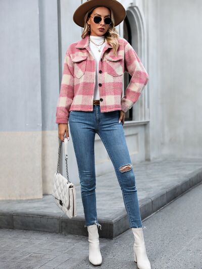 swvws Plaid Button Up Dropped Shoulder Jacket