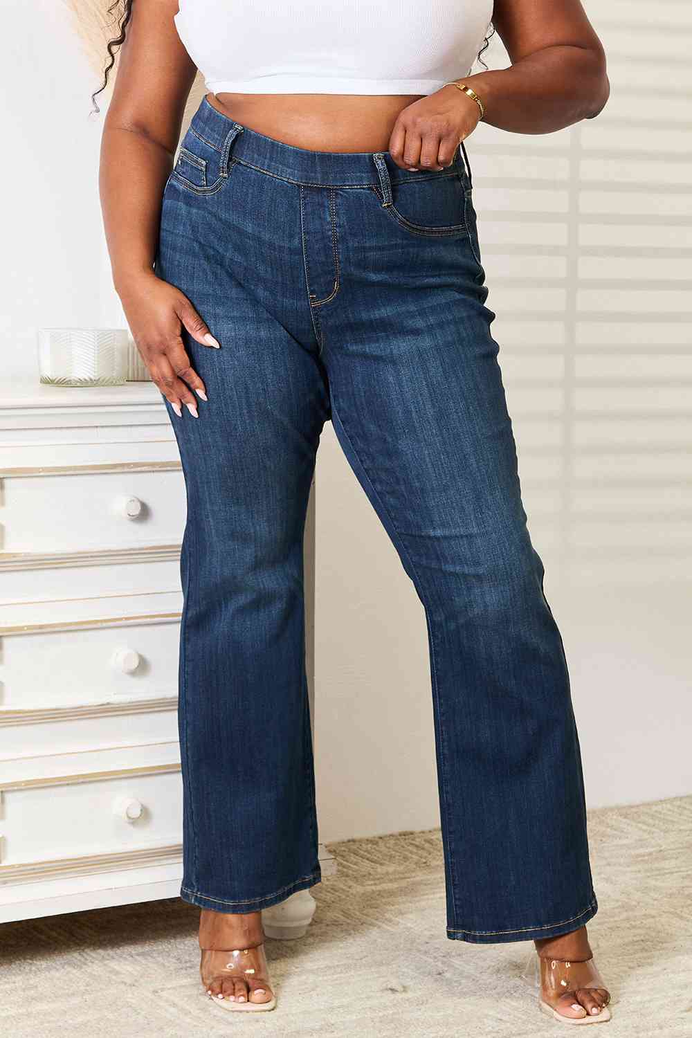 swvws Judy Blue Full Size Elastic Waistband Slim Bootcut Jeans