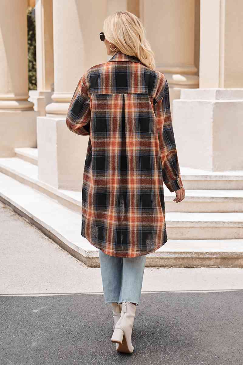 swvws Plaid Collared Neck Long Sleeve Coat