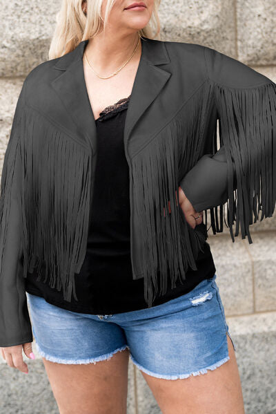 swvws Plus Size Fringe Open Front Jacket