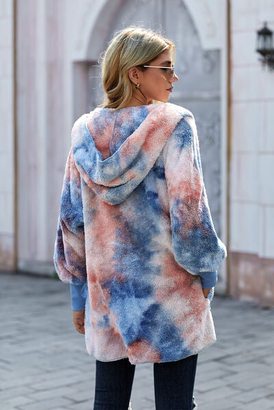 swvws Tie-Dye Plush Hooded Jacket with Pockets