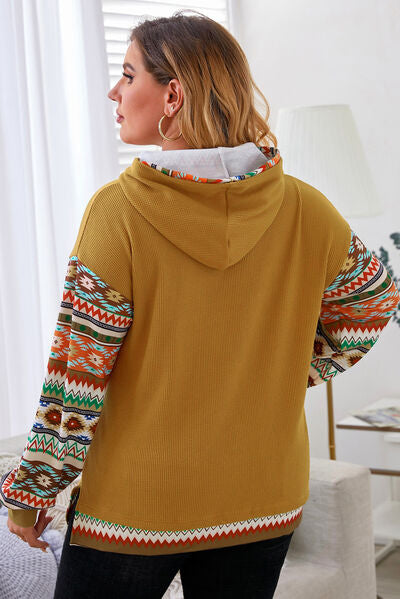 swvws Plus Size Waffle-Knit Geometric Dropped Shoulder Hoodie