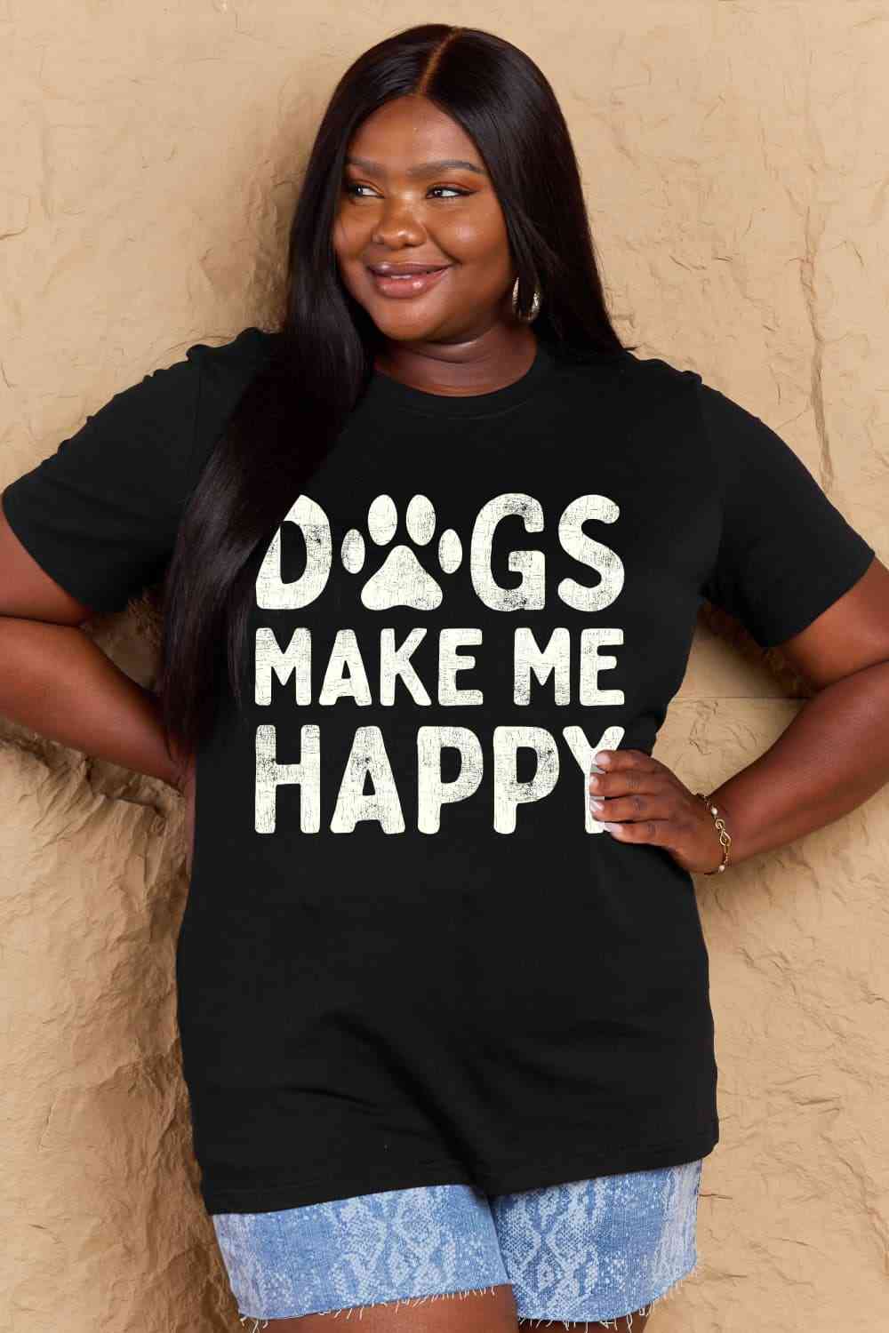 swvws Simply Love Full Size DOGS MAKE ME HAPPY Graphic Cotton T-Shirt