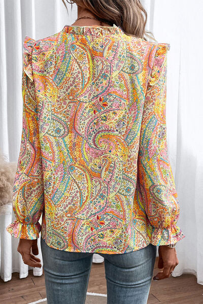 swvws Printed Frill Flounce Sleeve Shirt