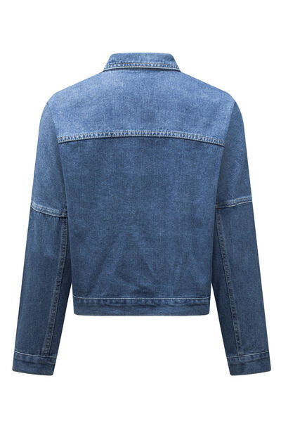 swvws Pocketed Button Up Dropped Shoulder Denim Jacket