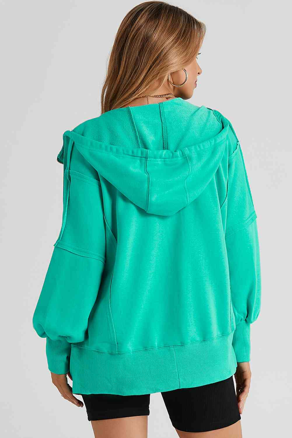 swvws Zip Up Long Sleeve Drawstring Hoodie