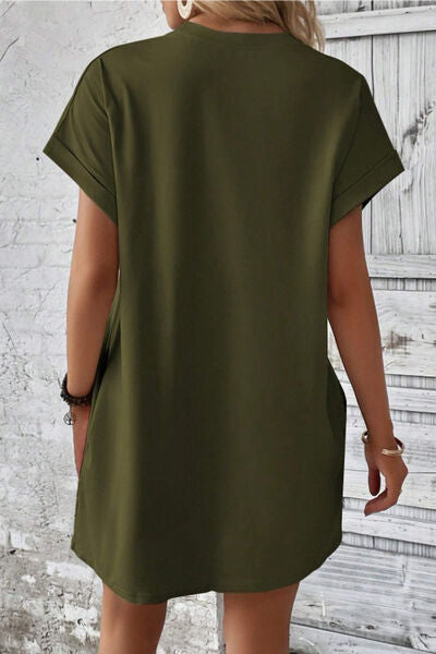 swvws Pocketed Round Neck Short Sleeve Dress