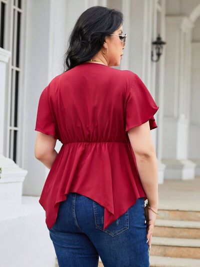 swvws Plus Size Frill Surplice Flutter Sleeve Blouse