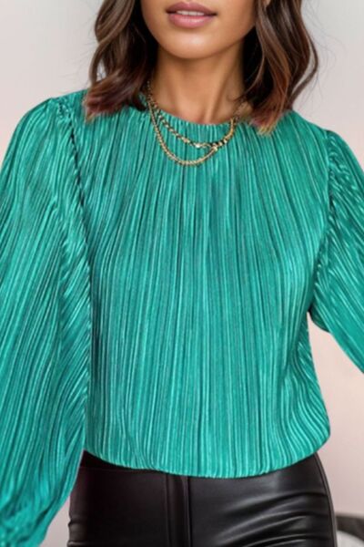 swvws Round Neck Balloon Sleeve Blouse