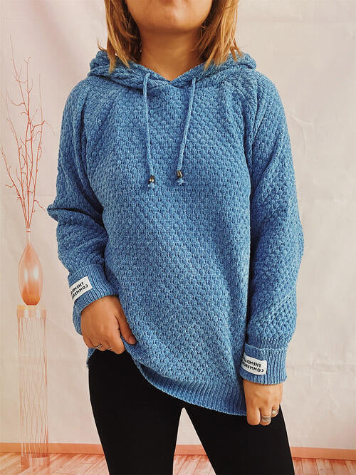 swvws Drawstring Long Sleeve  Hooded Sweater