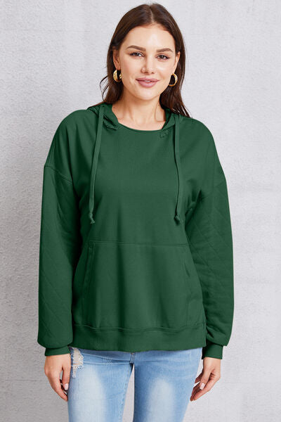 swvws Drawstring Kangaroo Pocket Dropped Shoulder Hoodie