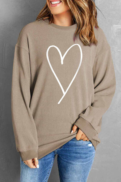 swvws Heart Round Neck Dropped Shoulder Sweatshirt