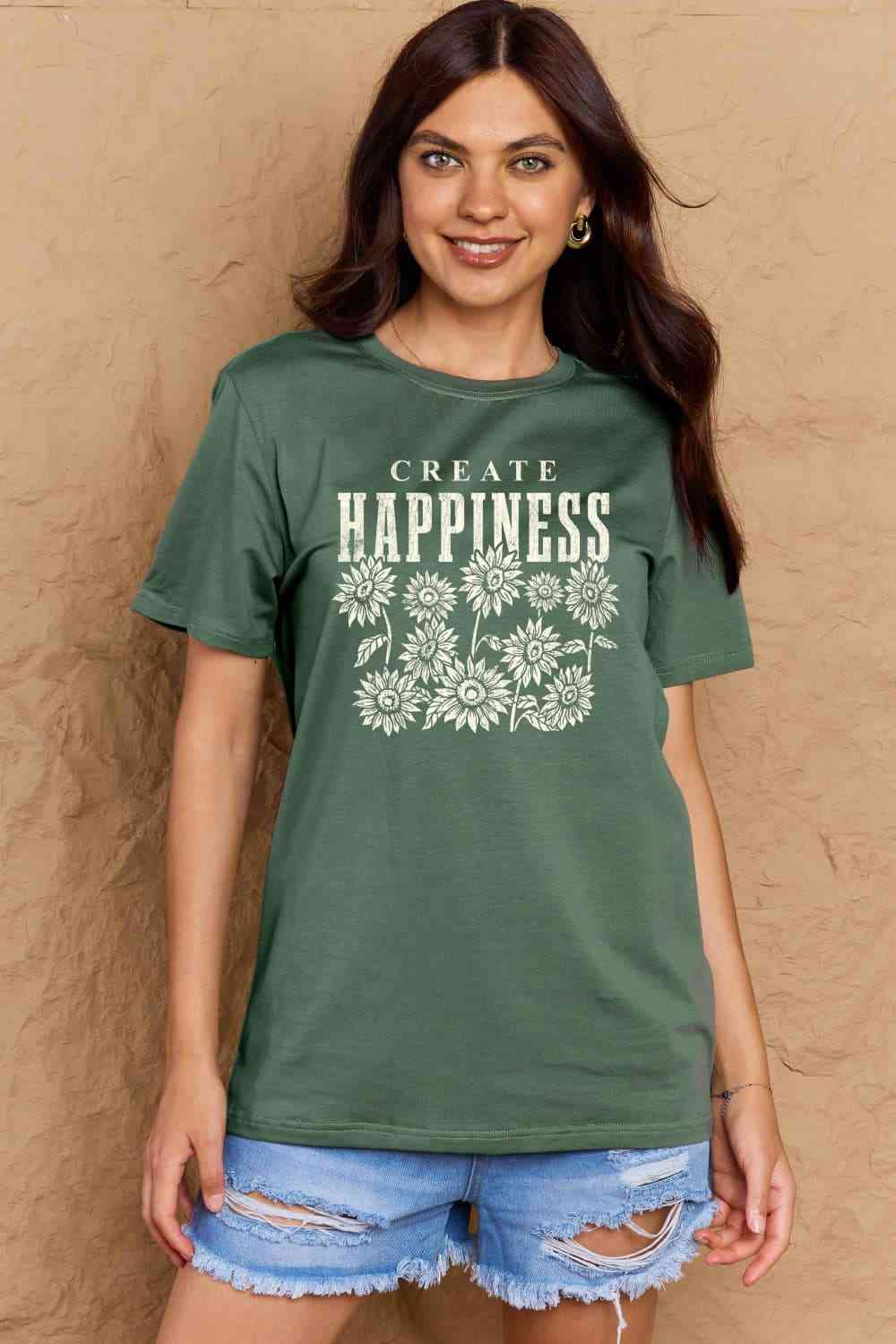 swvws Simply Love Full Size CREATE HAPPINESS Graphic Cotton T-Shirt