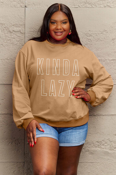 swvws Simply Love Full Size KINDA LAZY Round Neck Sweatshirt