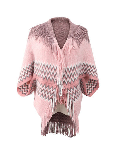 swvws Geometric Fringe Open Front Cardigan