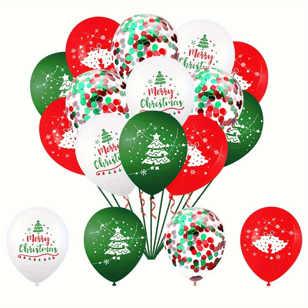 16pcs Merry Christmas Balloon Glitter Set -12 Inch Christmas Decoration Balloons - Dress Up Your New Year Party!