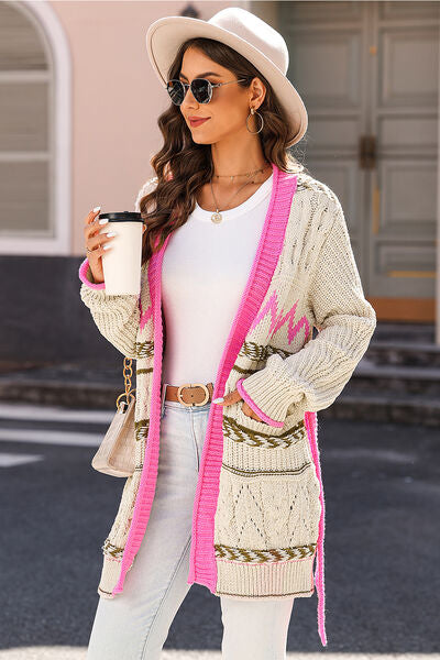 swvws Contrast Tied Open Front Cardigan