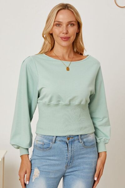 swvws Boat Neck Lantern Sleeve Blouse