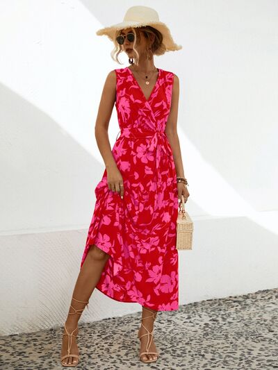 swvws Tied Printed Surplice Tiered Dress