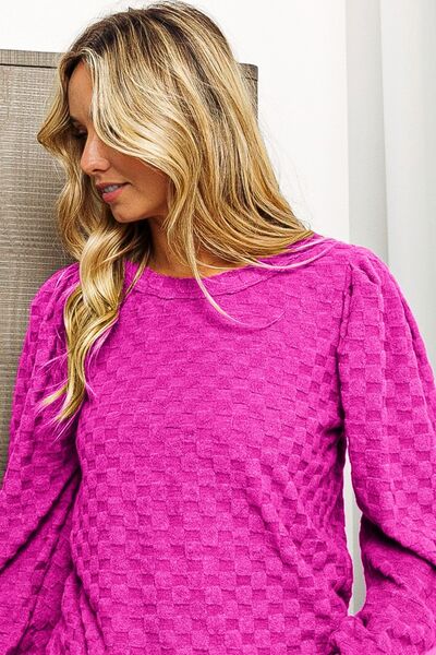 swvws BiBi Round Neck Brushed Checker Top