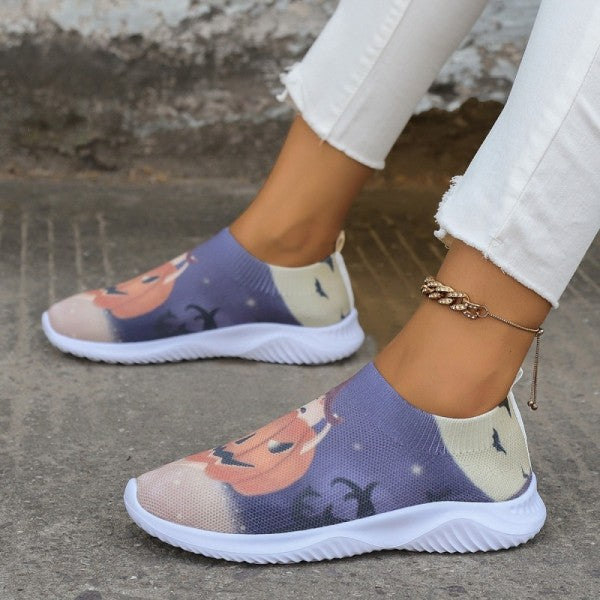 swvws - Halloween White Casual Patchwork Printing Round Comfortable Shoes