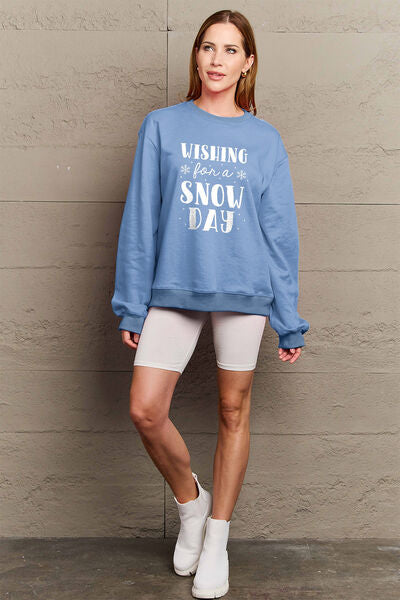 swvws Simply Love Full Size WISHING FOR A SNOW DAY Round Neck Sweatshirt