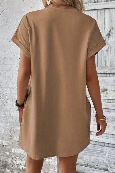 swvws Pocketed Round Neck Short Sleeve Dress