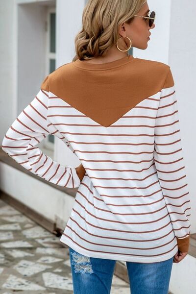 swvws Striped Round Neck Long Sleeve T-Shirt