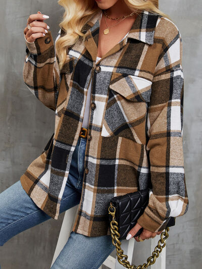 swvws Plaid Button Up Dropped Shoulder Outerwear