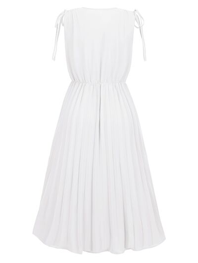 swvws Pleated V-Neck Sleeveless Midi Dress