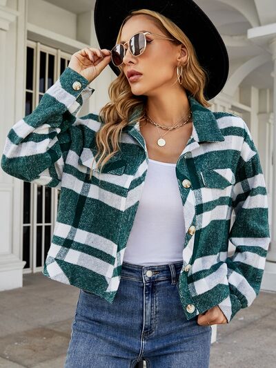 swvws Plaid Button Up Pocketed Jacket