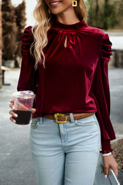 swvws Mock Neck Puff Sleeve Blouse