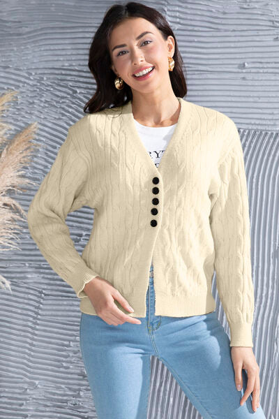 swvws Cable-Knit Button Up Dropped Shoulder Cardigan