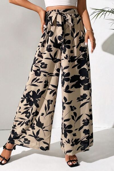 swvws Printed Tied Wide Leg Pants