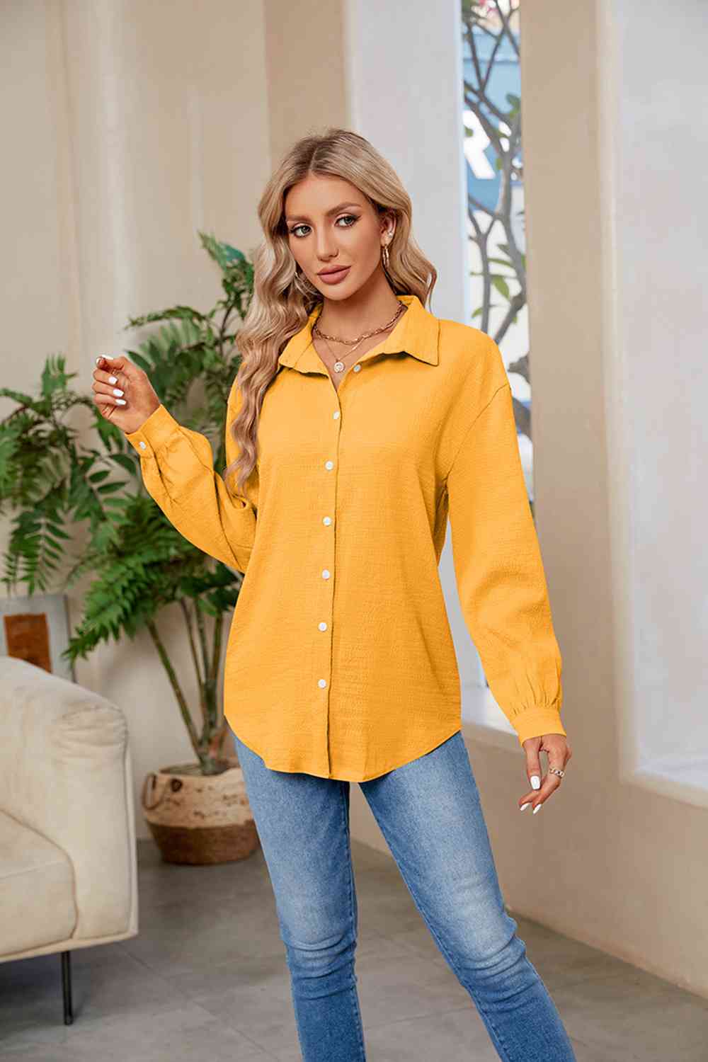 swvws Collared Neck Buttoned Long Sleeve Shirt