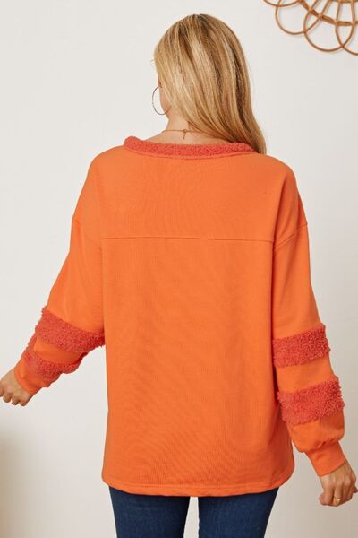 swvws Slit Round Neck Dropped Shoulder Sweatshirt