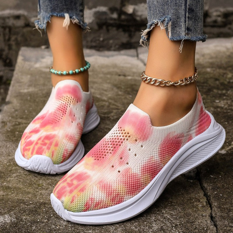 swvws - Pink Casual Sportswear Daily Patchwork Tie-dye Round Mesh Breathable Comfortable Out Door Shoes