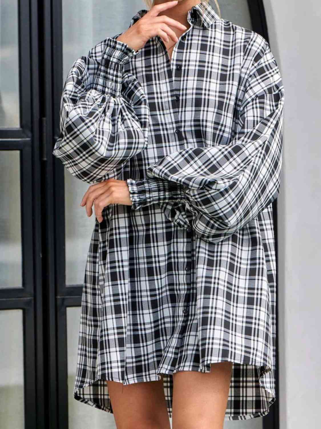 swvws Plaid Lantern Sleeve Shirt