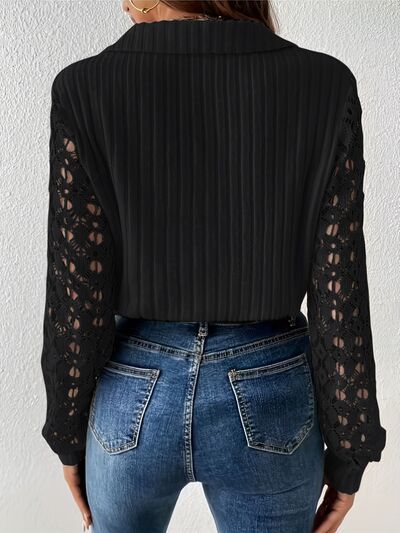 swvws Lace Detail Johnny Collar Long Sleeve Blouse