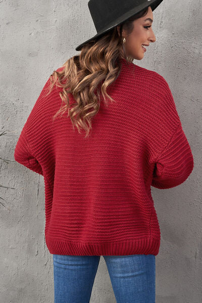 swvws Waffle-Knit Open Front Dropped Shoulder Sweater