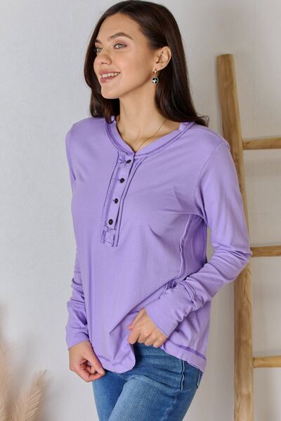 swvws Zenana Exposed Seam Thumbhole Long Sleeve Top