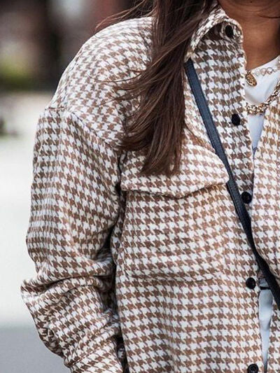 swvws Houndstooth Button Up Dropped Shoulder Jacket