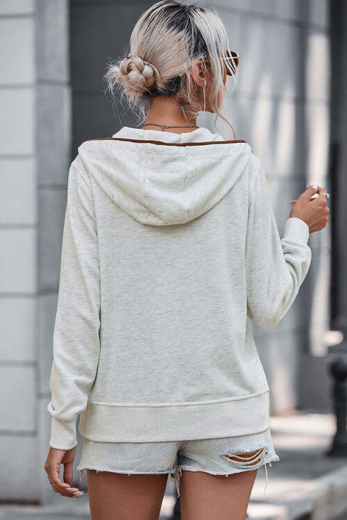 swvws Half Button Drawstring Long Sleeve Hoodie