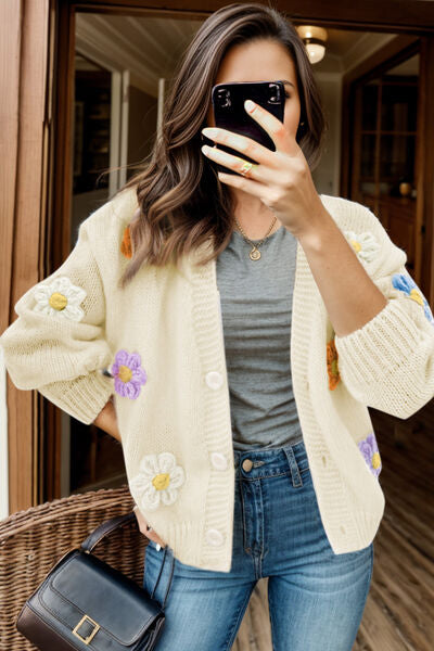 swvws Flower Button Up Long Sleeve Cardigan