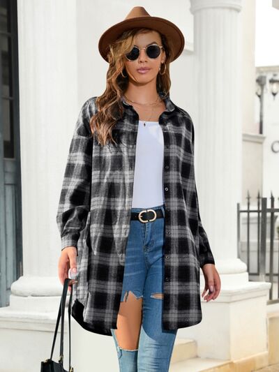 swvws Plaid Button Up Dropped Shoulder Shirt