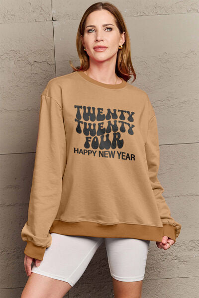 swvws Simply Love Full Size TWENTY TWENTY FOUR HAPPY NEW YEAR Dropped Shoulder Sweatshirt