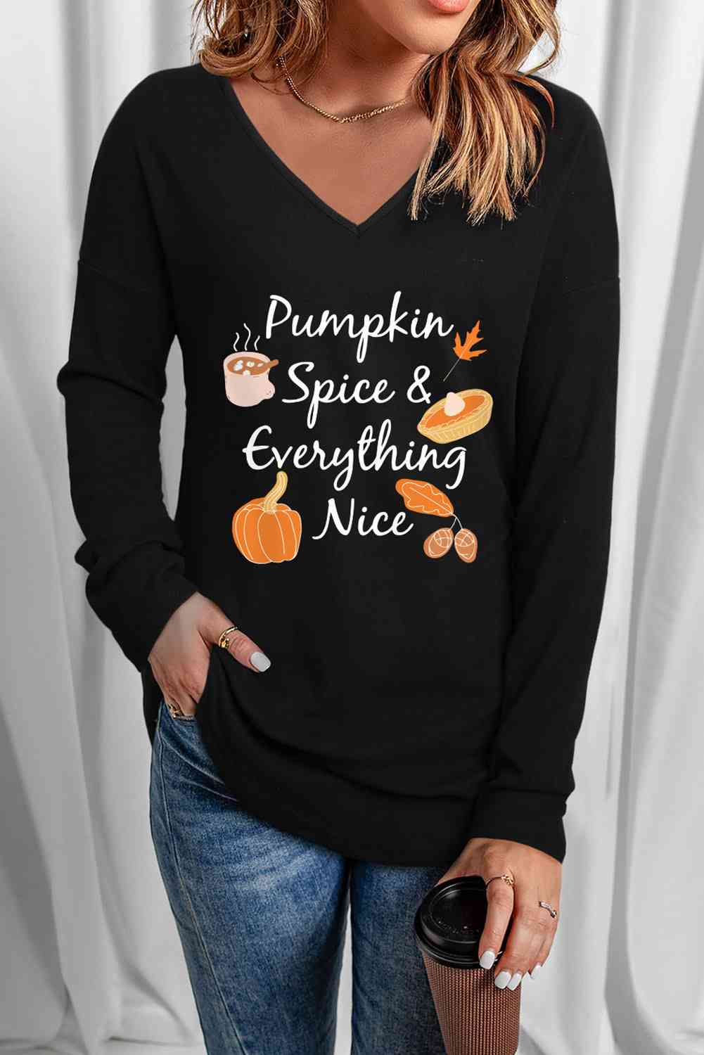 swvws Fall Theme V-Neck Long Sleeve T-Shirt