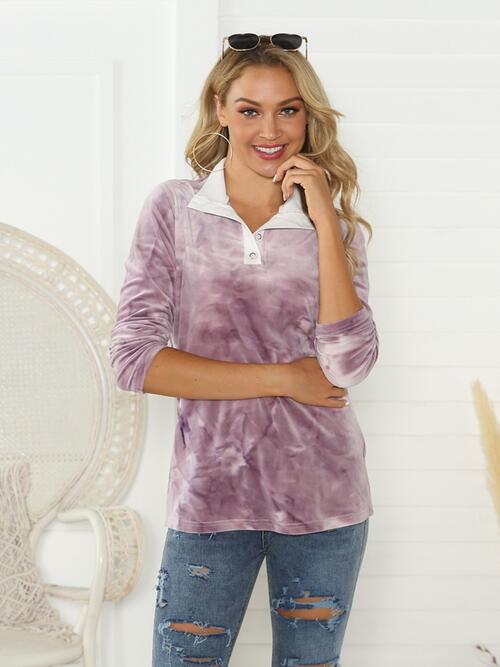 swvws Tie-Dye Half Button Long Sleeve T-Shirt